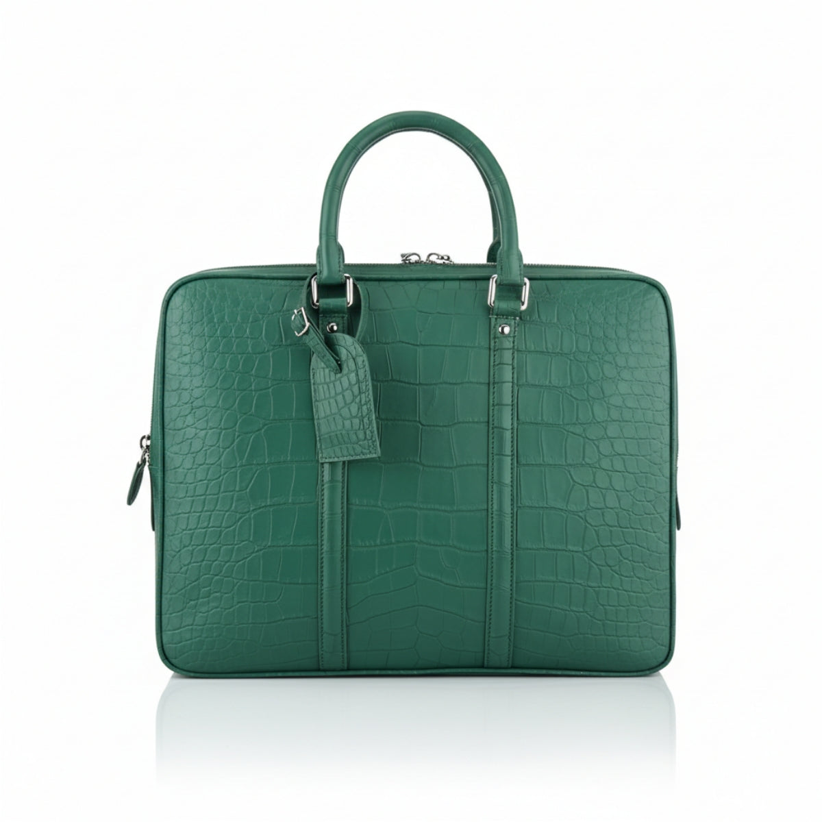 BELTLEY Emerald Green Matte Crocodile Leather Briefcase