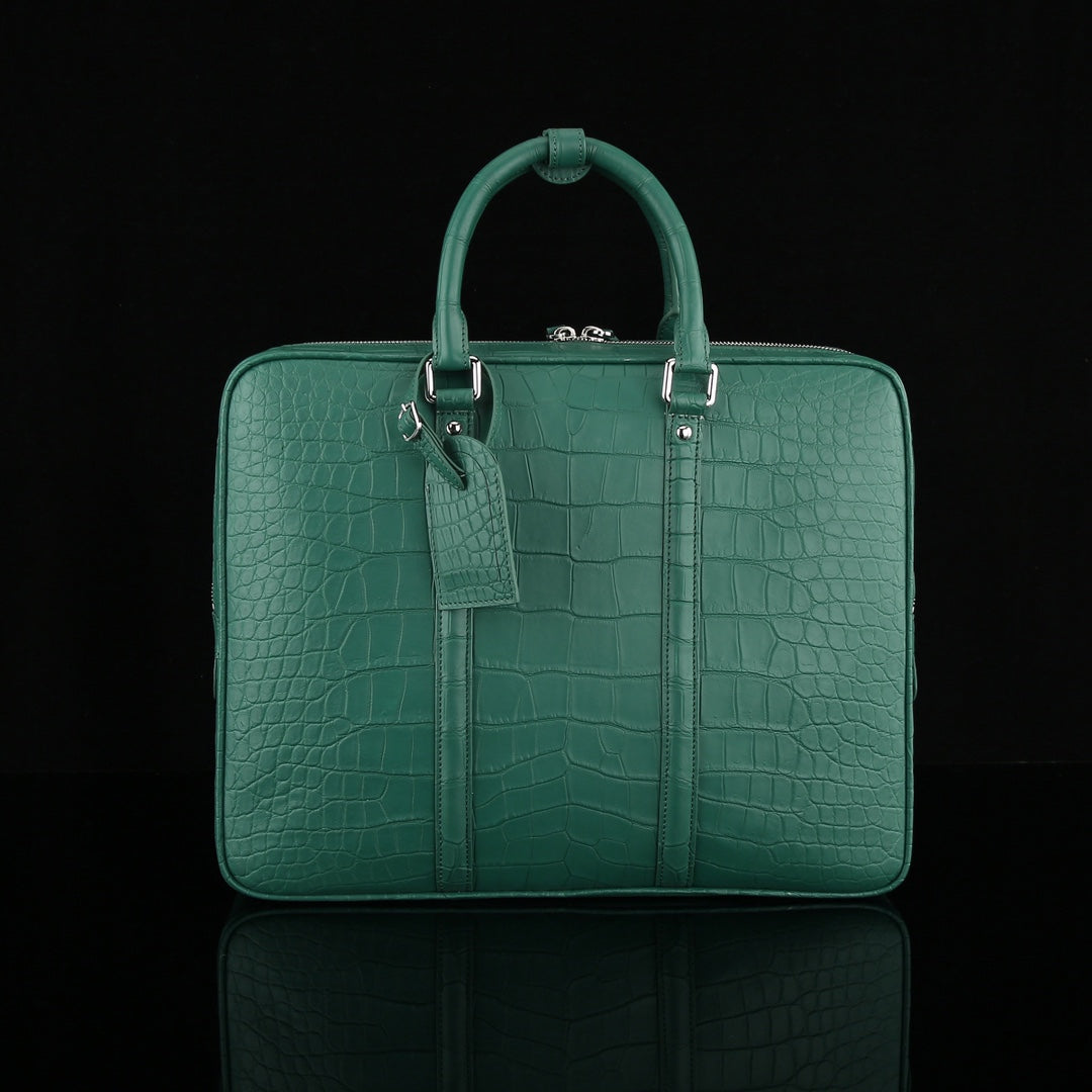 BELTLEY Emerald Green Matte Crocodile Leather Briefcase