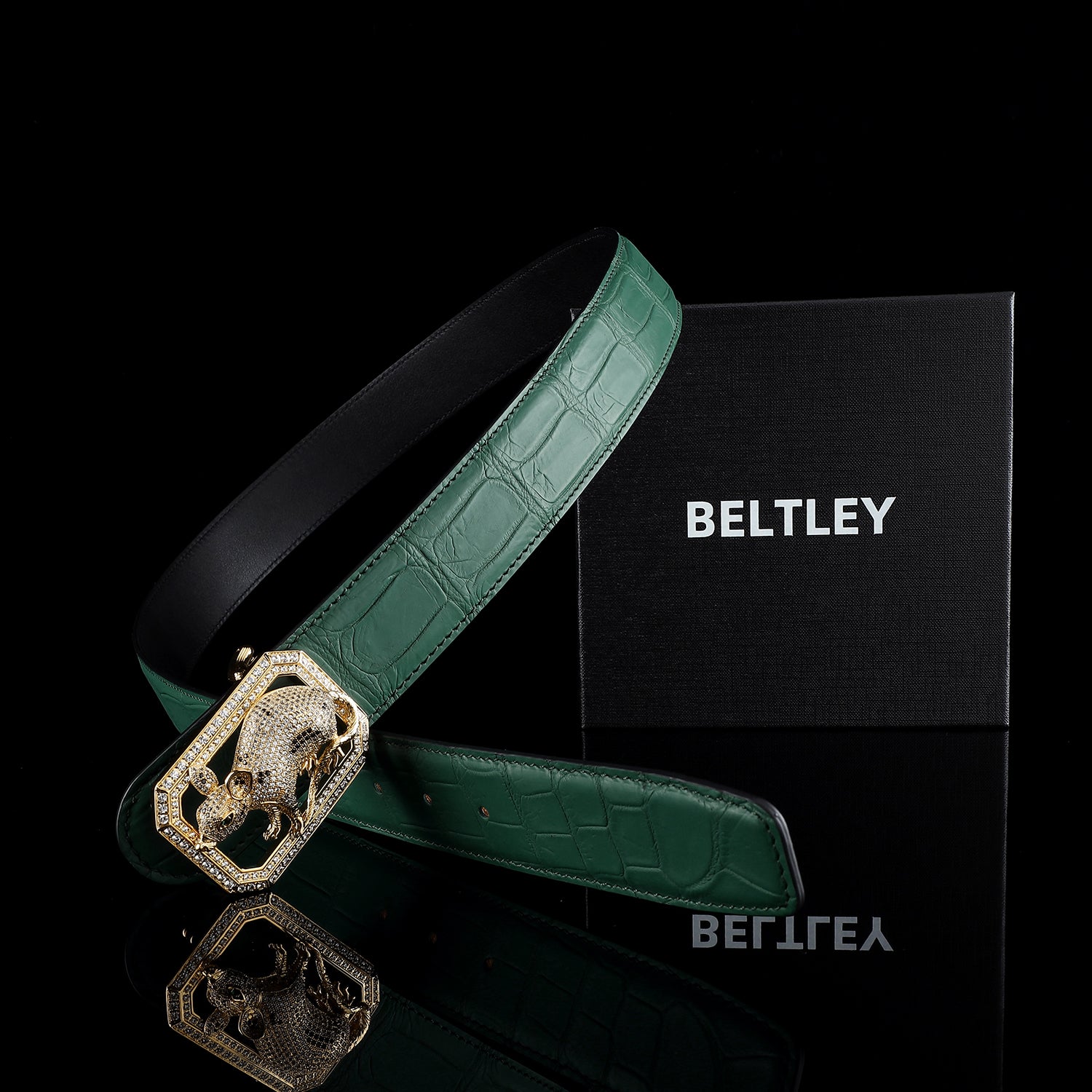 BELTLEY Emerald Green Nile Crocodile Skin Belt With Rat Buckle
