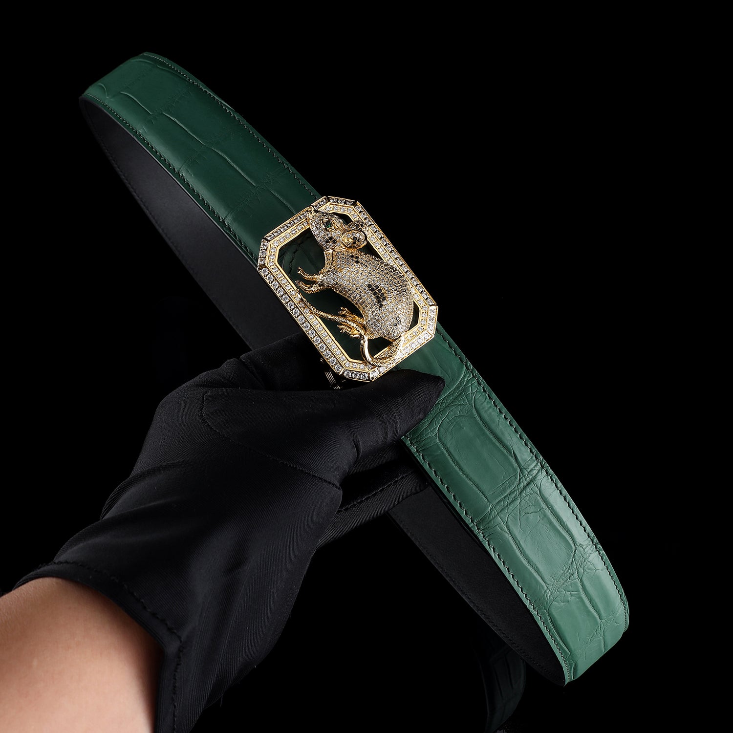 BELTLEY Emerald Green Nile Crocodile Skin Belt With Rat Buckle