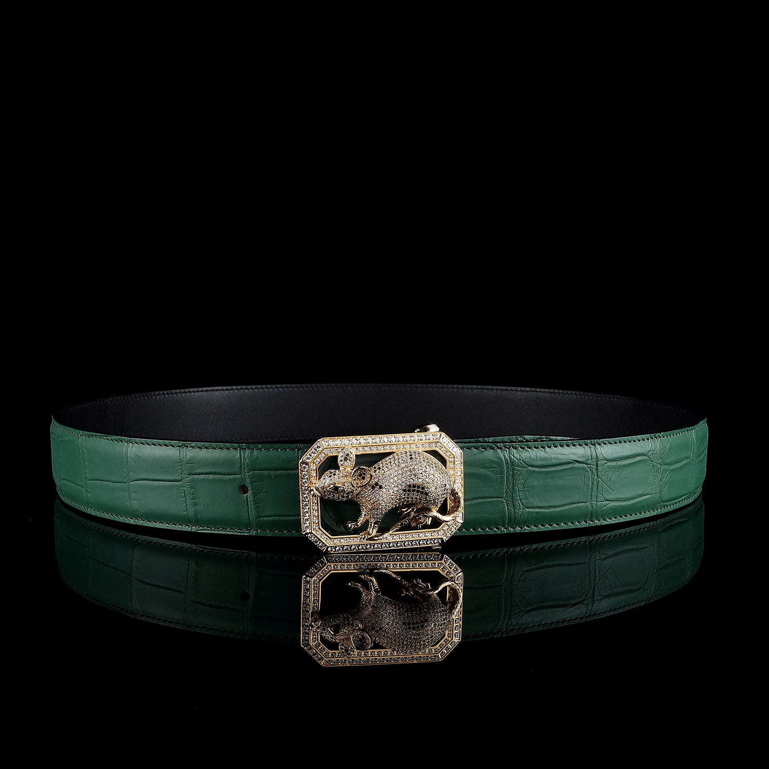 BELTLEY Emerald Green Nile Crocodile Skin Belt With Rat Buckle