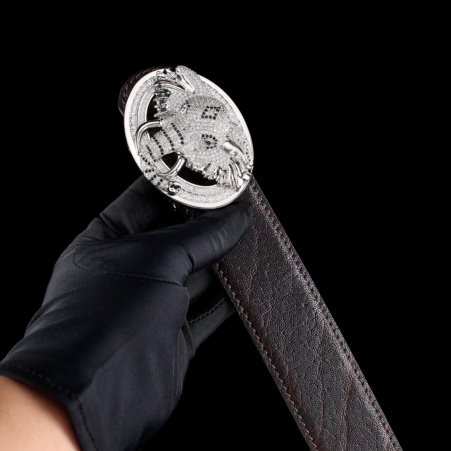 BELTLEY Espresso Brown Elephant Hide Belt with 3D Elephant Buckle