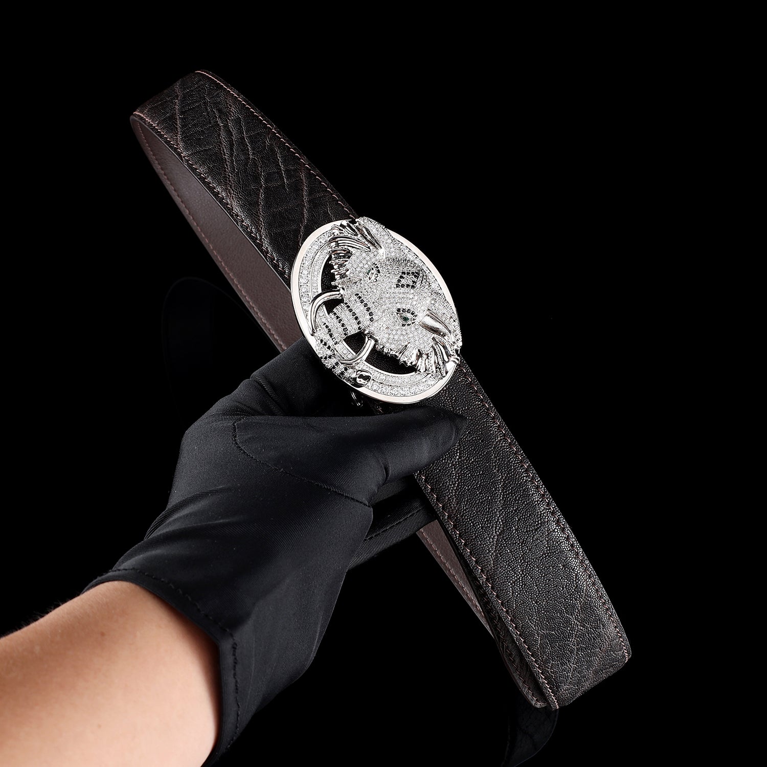 BELTLEY Espresso Brown Elephant Hide Belt with 3D Elephant Buckle