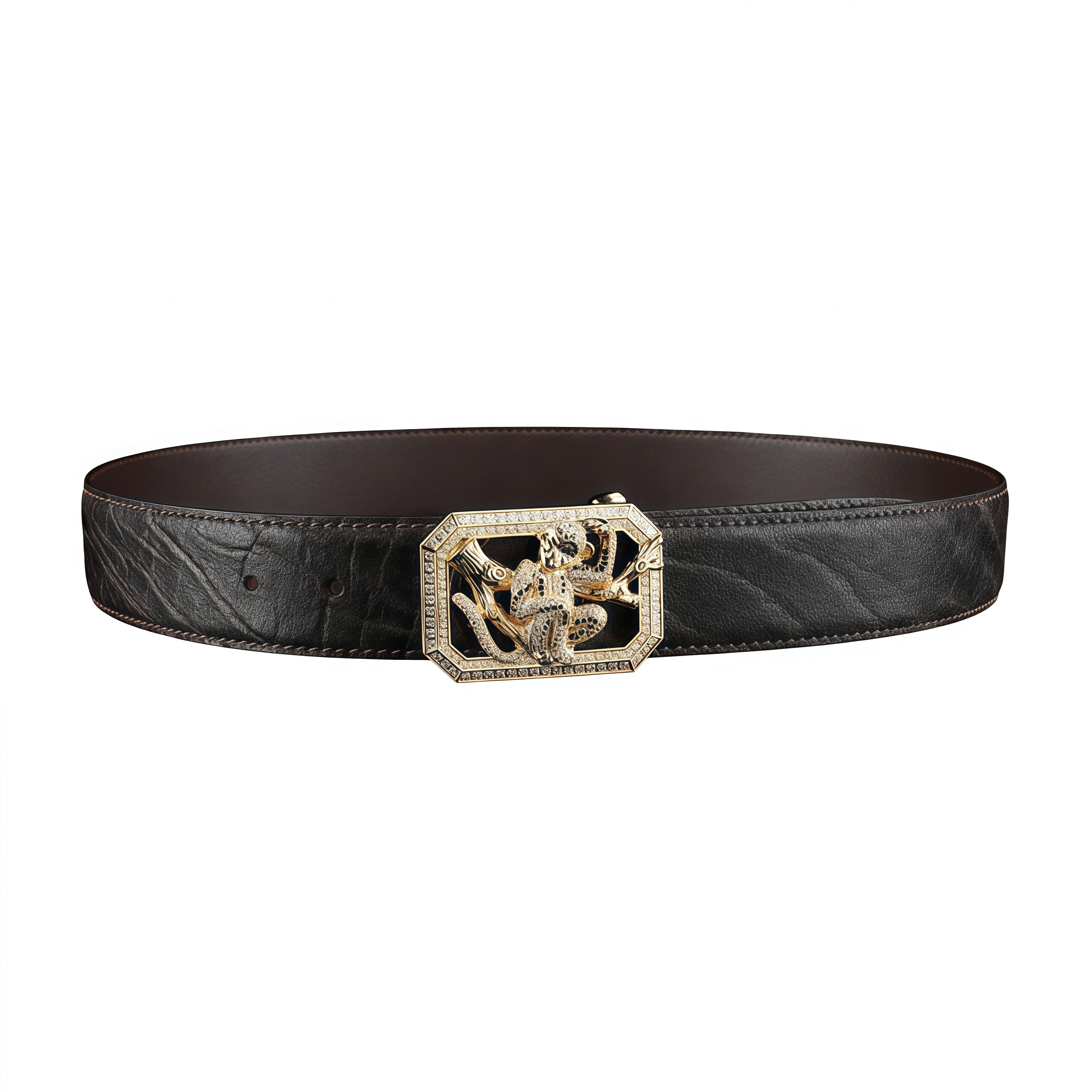 BELTLEY Espresso Brown Elephant Hide Men's Belt-Monkey Buckle