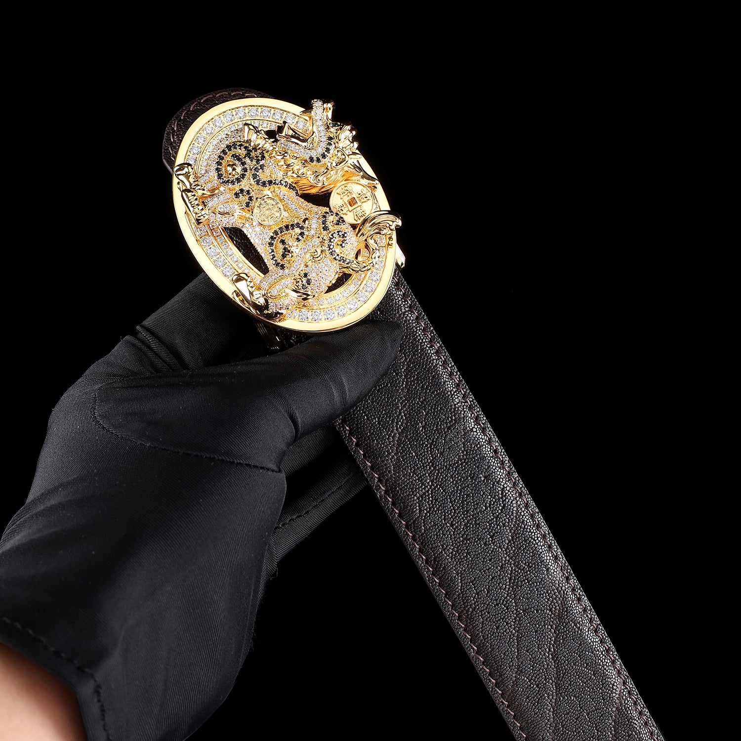 BELTLEY Espresso Brown Elephant Skin Belt With Qilin Buckle