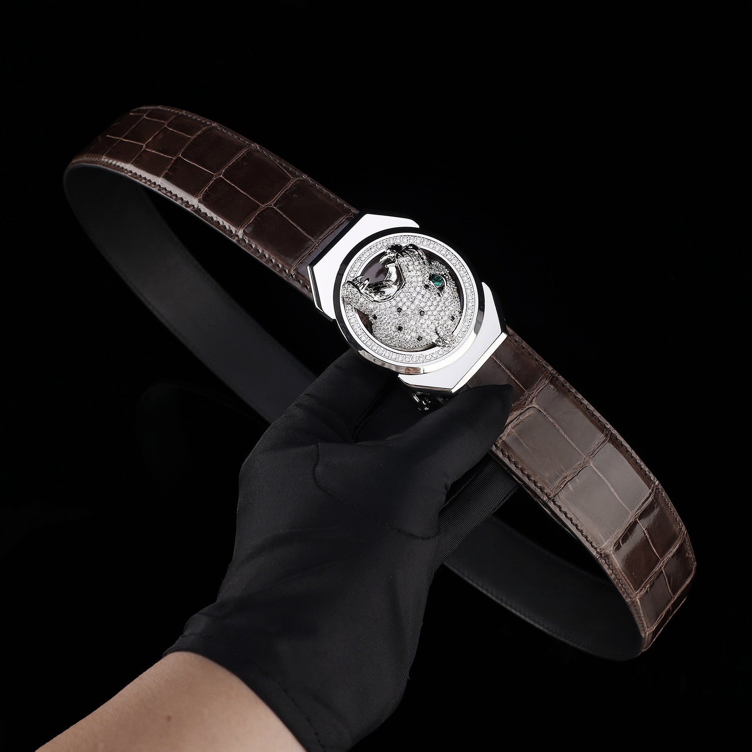 BELTLEY Espresso Brown Exotic Crocodile Leather Belt