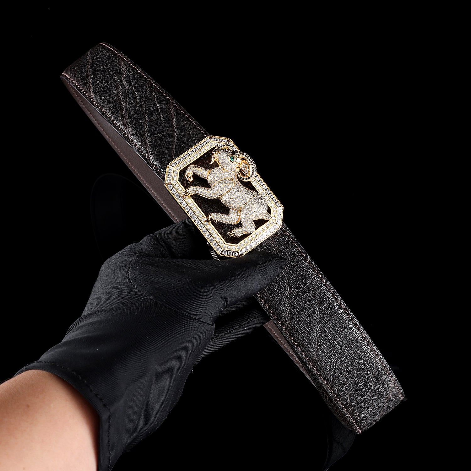 BELTLEY Espresso Brown Genuine Elephant Belt-Goat Buckle