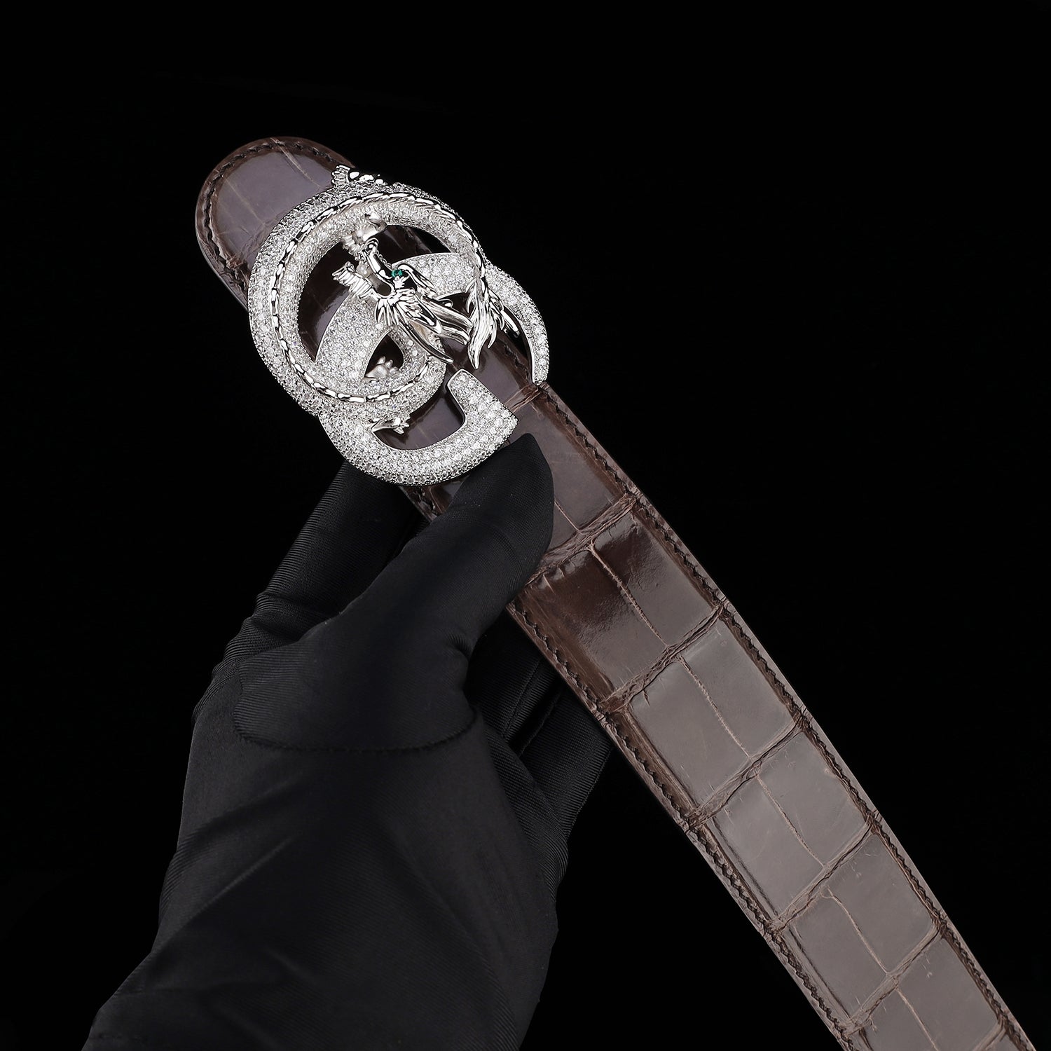 BELTLEY Espresso Brown Glazed Crocodile Leather Belt
