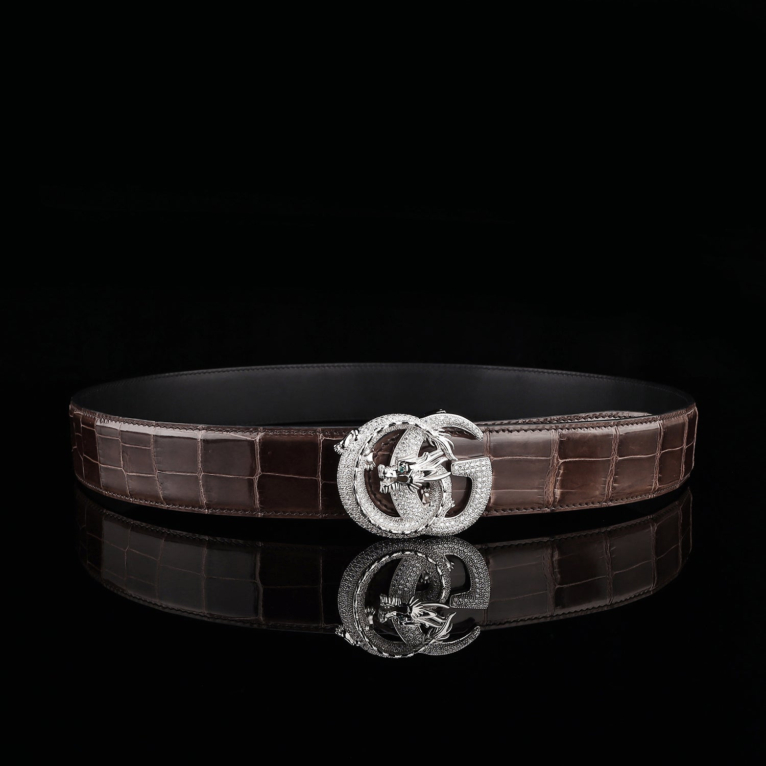 BELTLEY Espresso Brown Glazed Crocodile Leather Belt