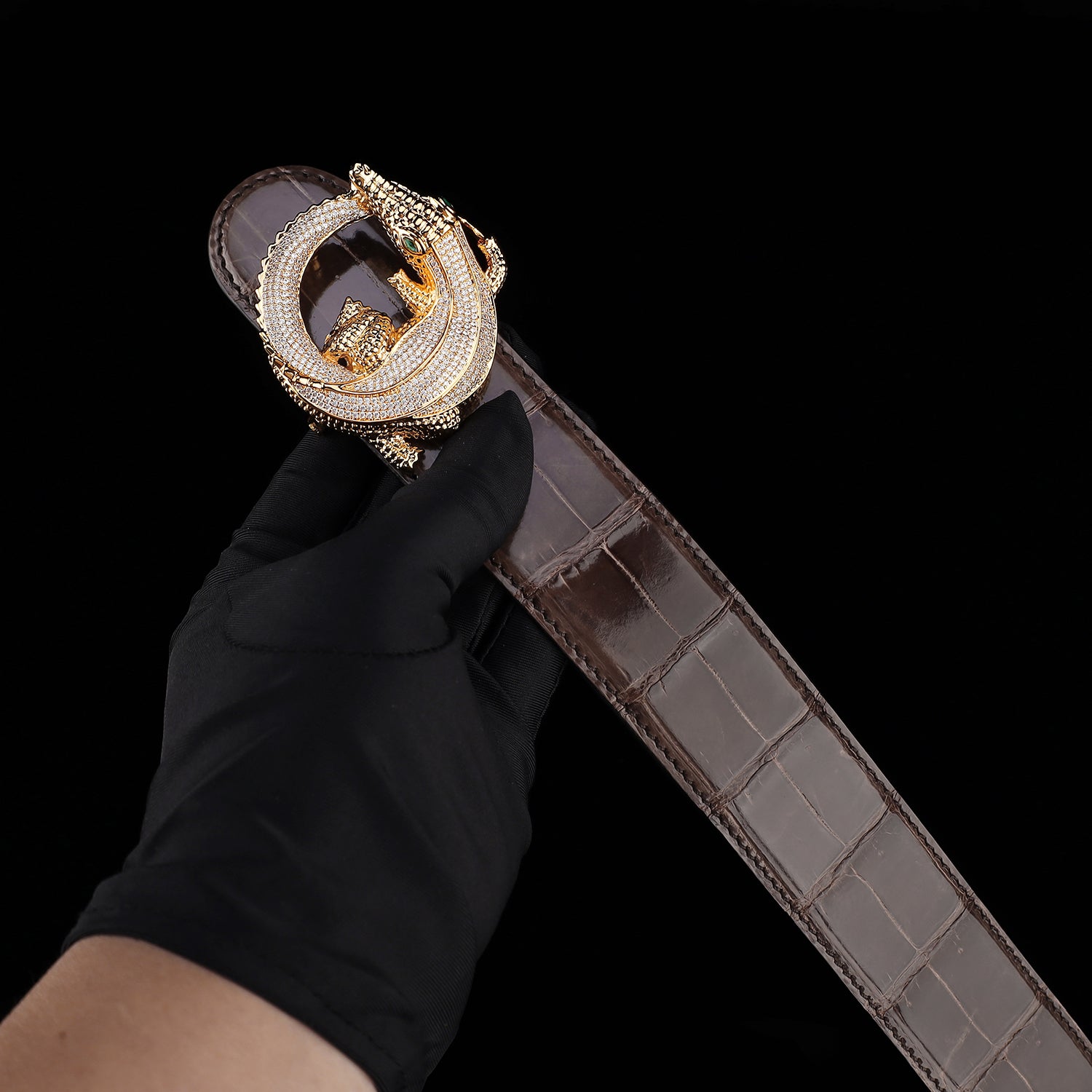 BELTLEY Espresso Brown Glossy Nile Crocodile Belt
