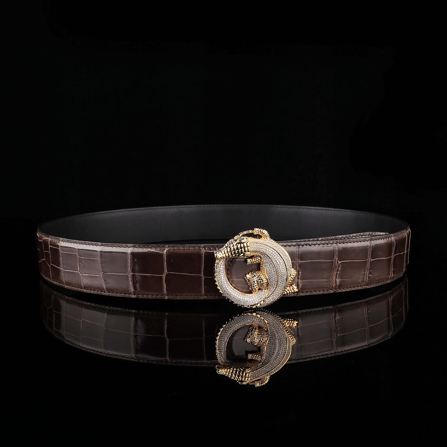 BELTLEY Espresso Brown Glossy Nile Crocodile Belt
