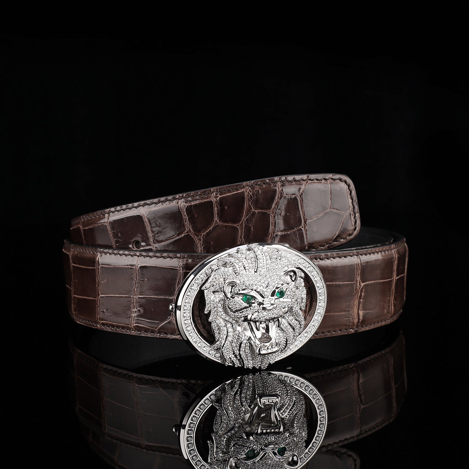 BELTLEY Espresso Brown High Gloss Crocodile Belt