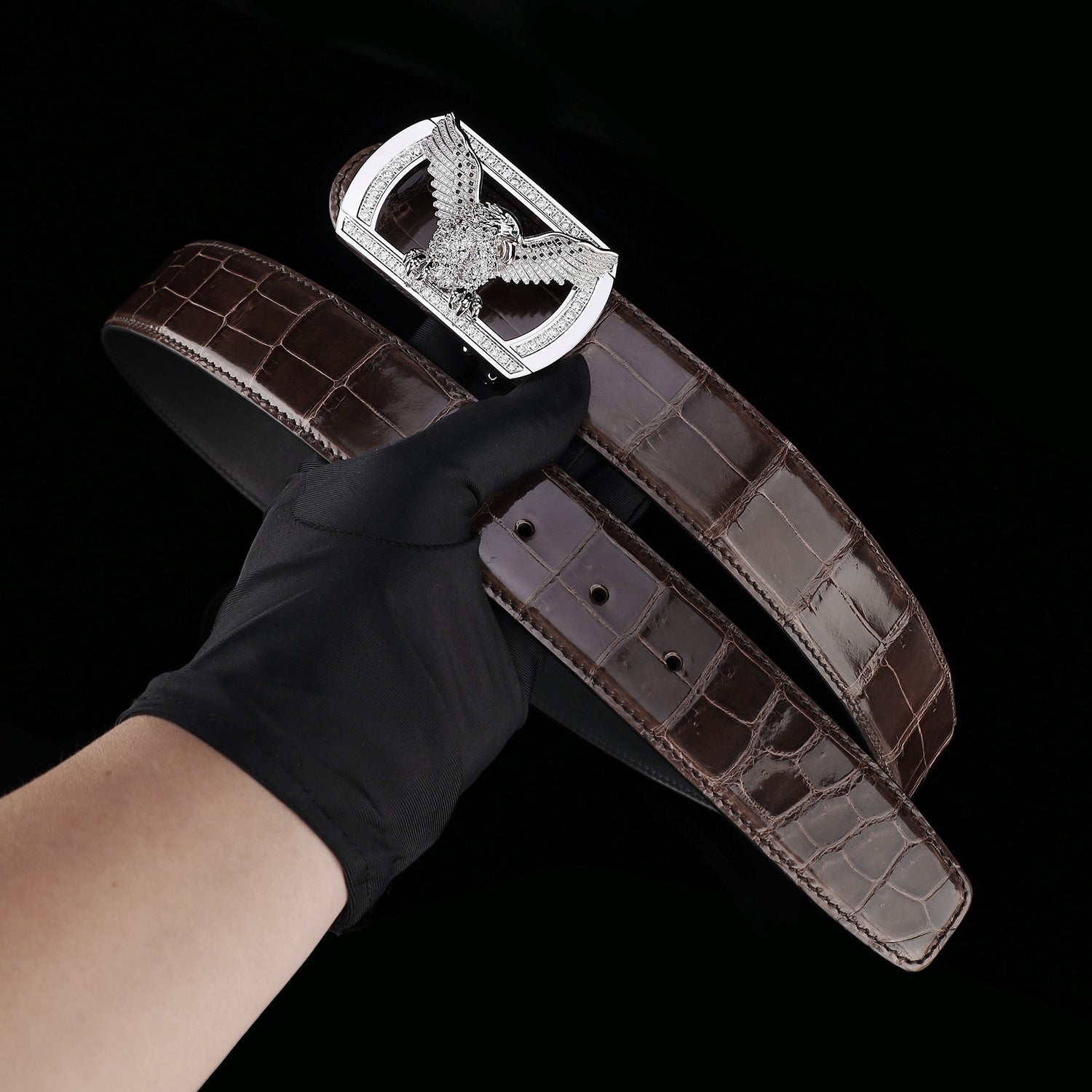 BELTLEY Espresso Brown Luxury Crocodile Belt for Men