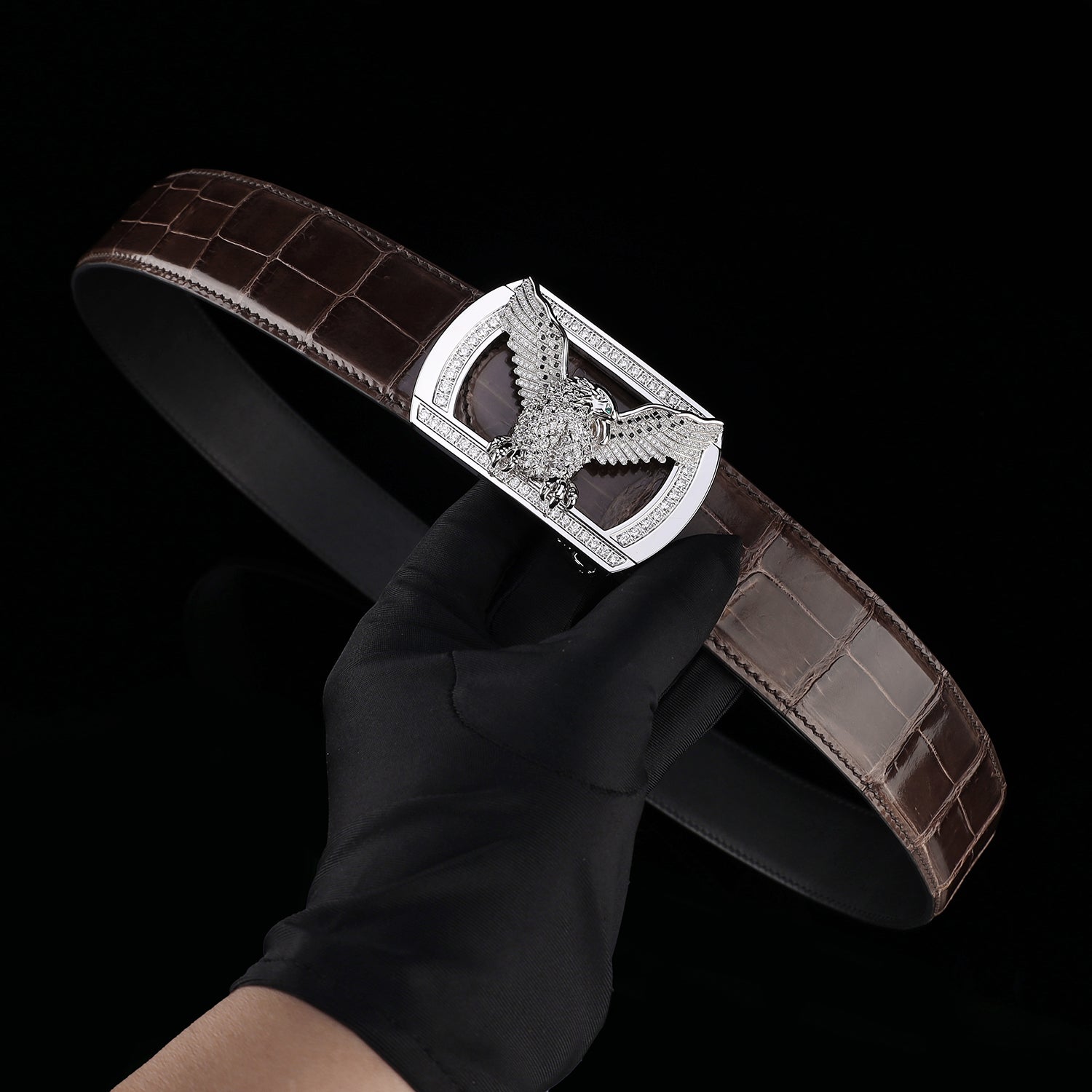 BELTLEY Espresso Brown Luxury Crocodile Belt for Men