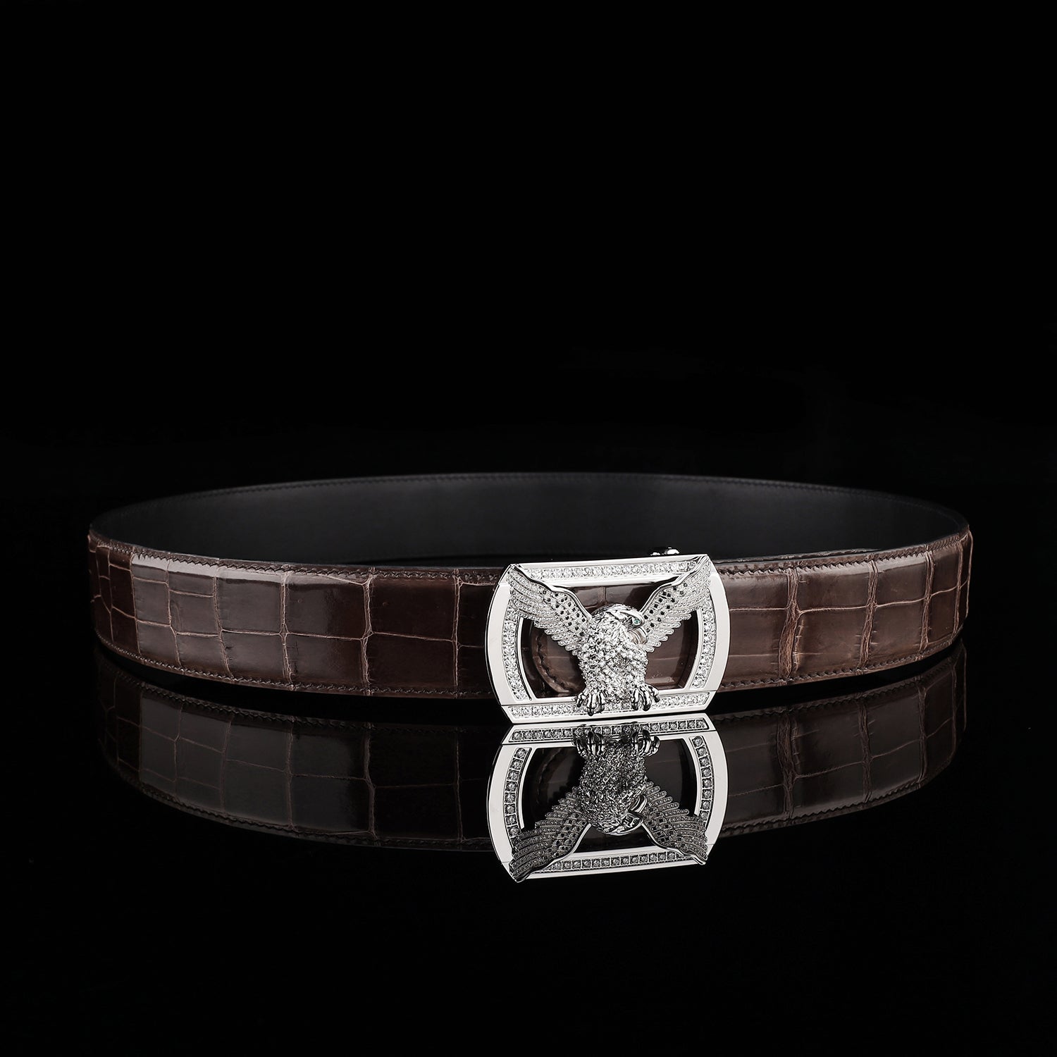 BELTLEY Espresso Brown Luxury Crocodile Belt for Men