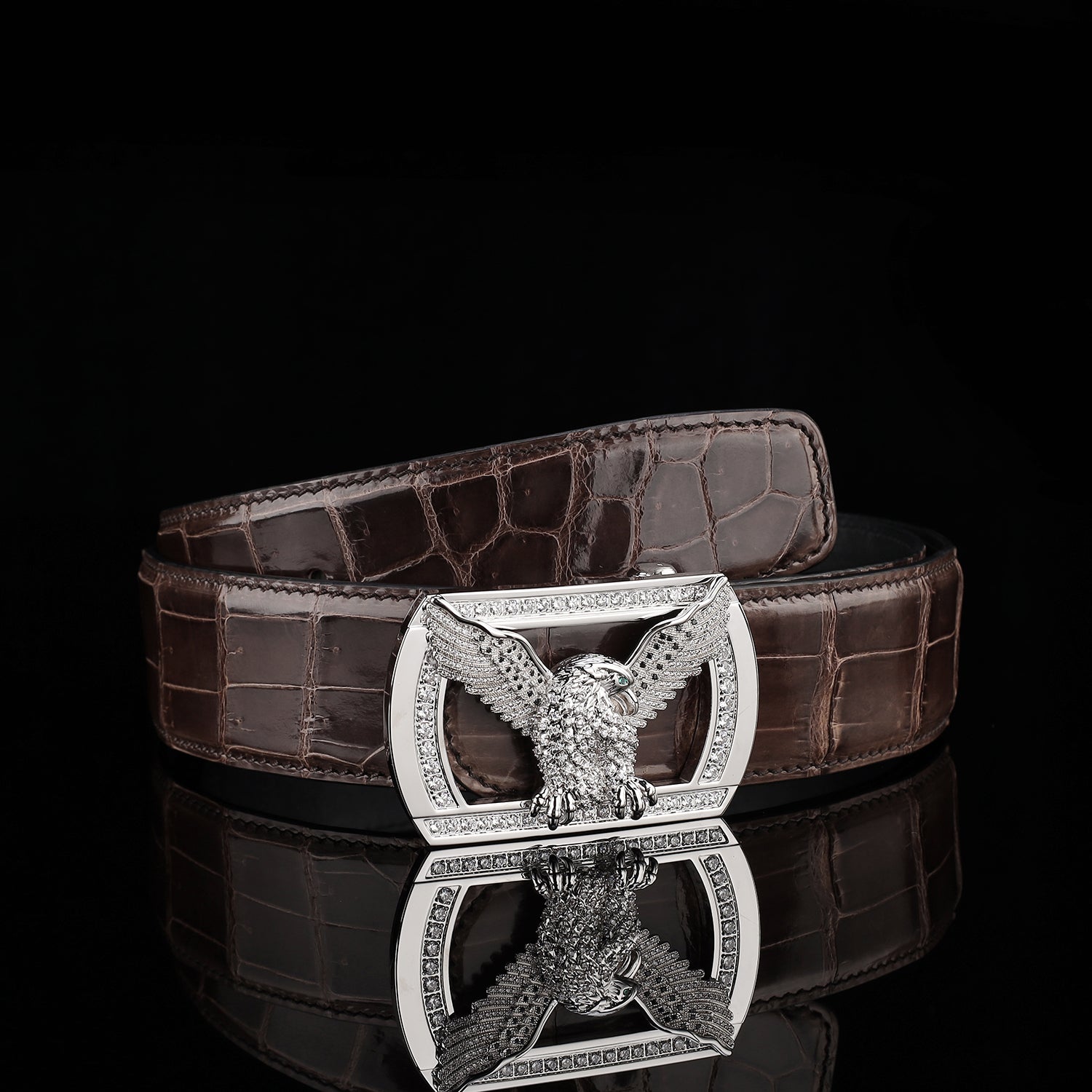 BELTLEY Espresso Brown Luxury Crocodile Belt for Men