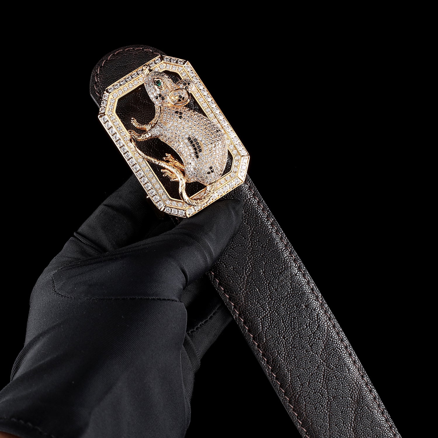 BELTLEY Espresso Brown Original Elephant Skin Belt with Rat Buckle