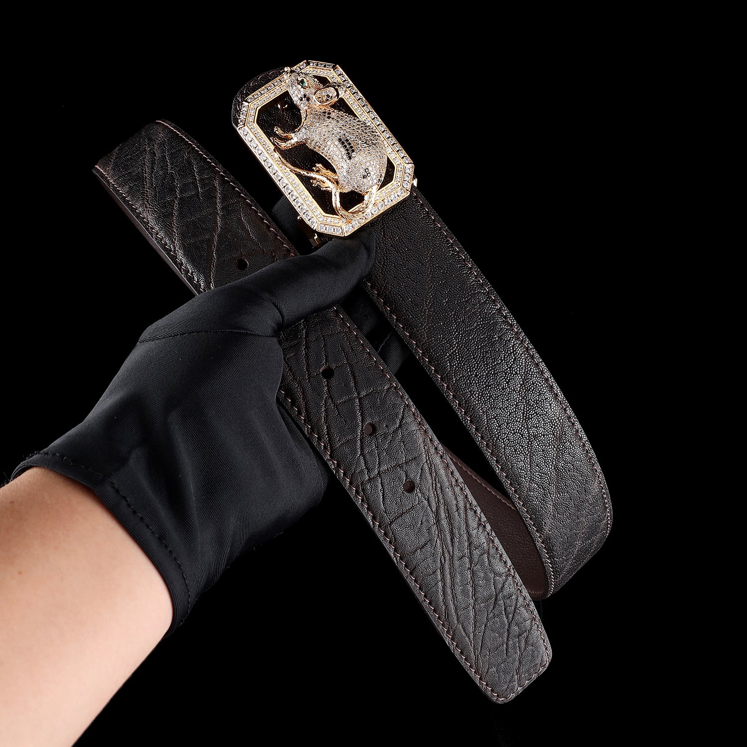 BELTLEY Espresso Brown Original Elephant Skin Belt with Rat Buckle