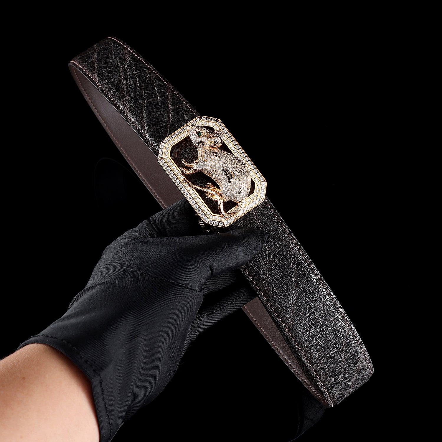 BELTLEY Espresso Brown Original Elephant Skin Belt with Rat Buckle