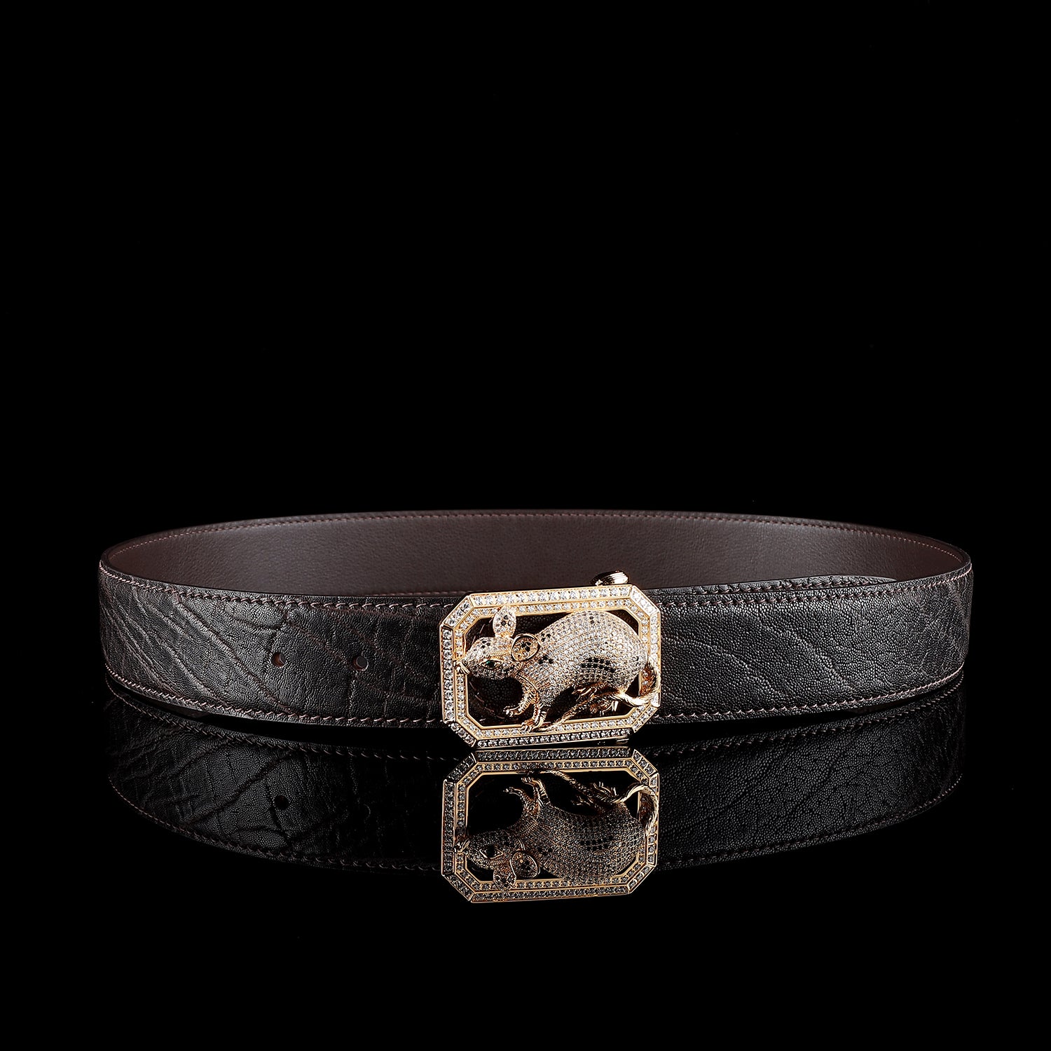 BELTLEY Espresso Brown Original Elephant Skin Belt with Rat Buckle