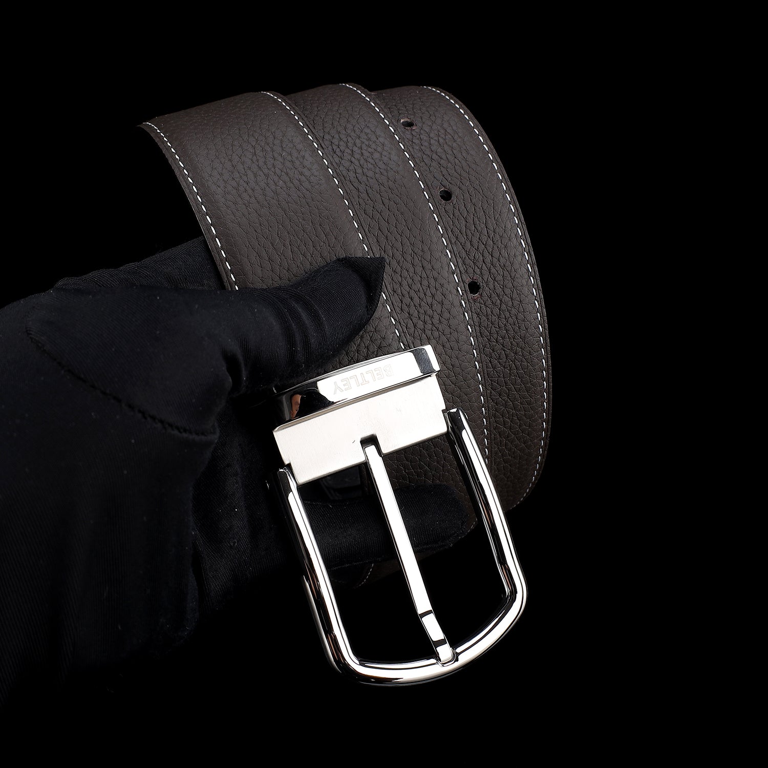 BELTLEY Espresso Brown Pebbled Leather Belt-1.5 Inches