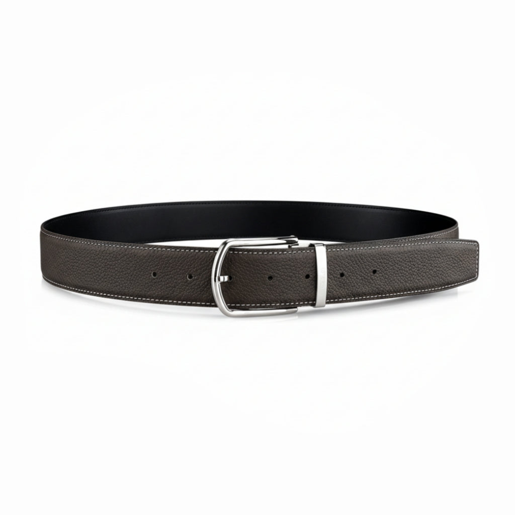 BELTLEY Espresso Brown Pebbled Leather Belt-1.5 Inches