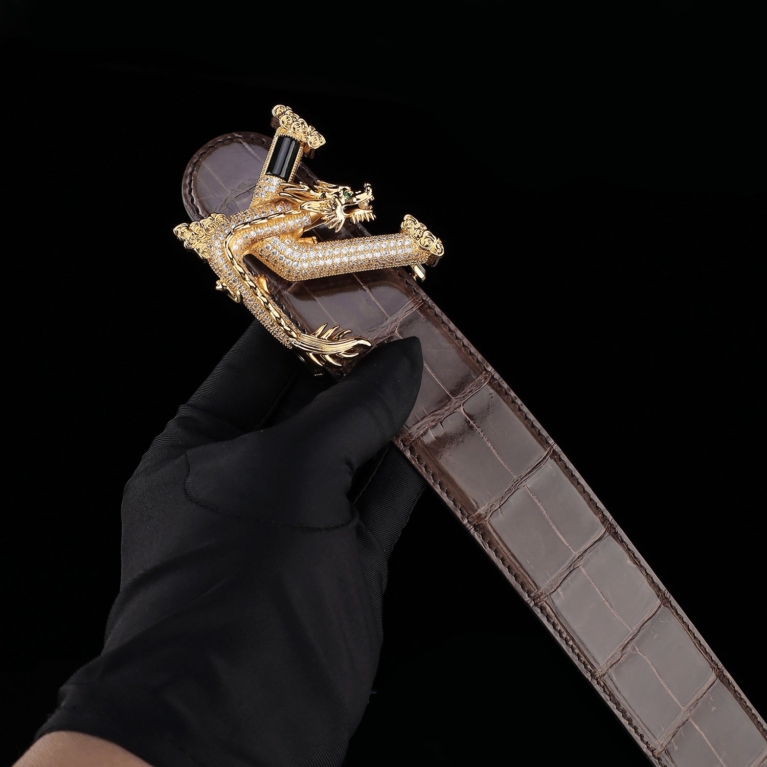 BELTLEY Espresso Brown Polished Nile Crocodile Belt