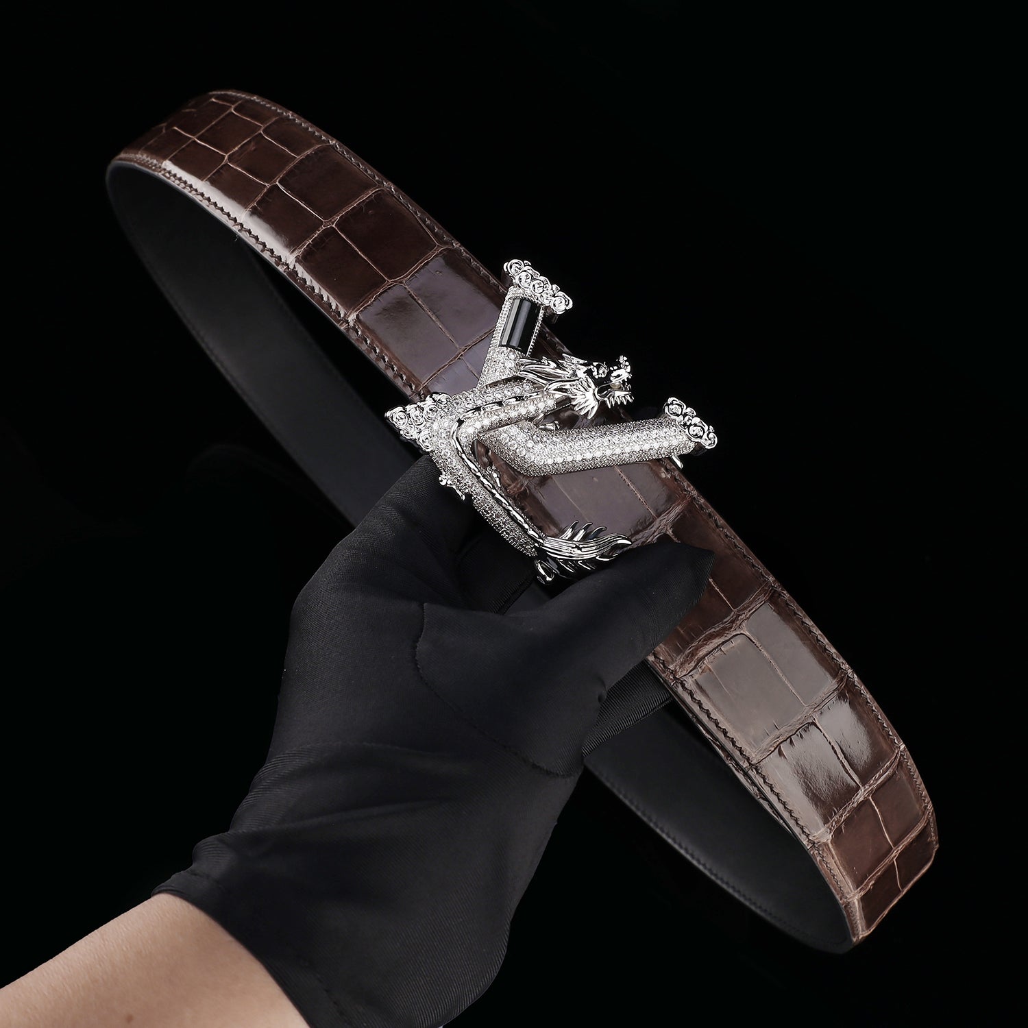 BELTLEY Espresso Brown Polished Nile Crocodile Belt