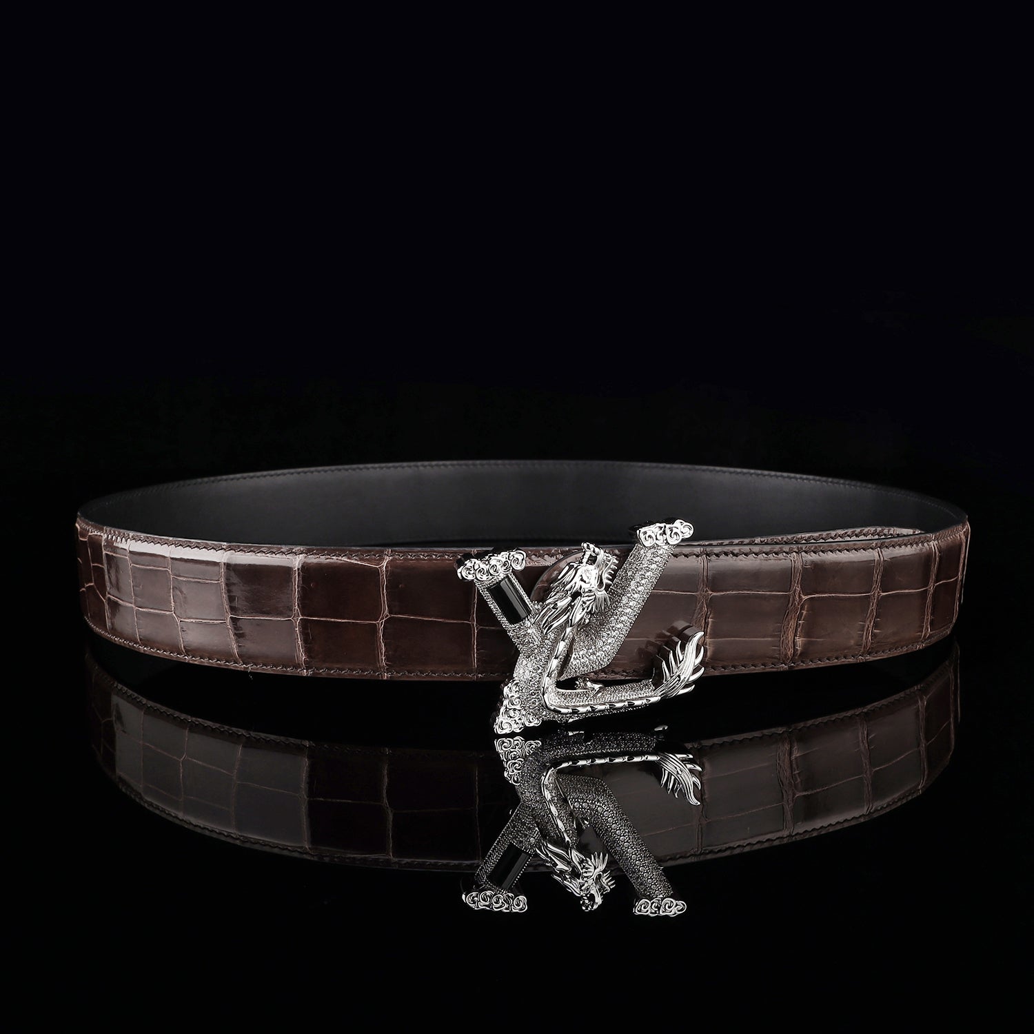 BELTLEY Espresso Brown Polished Nile Crocodile Belt