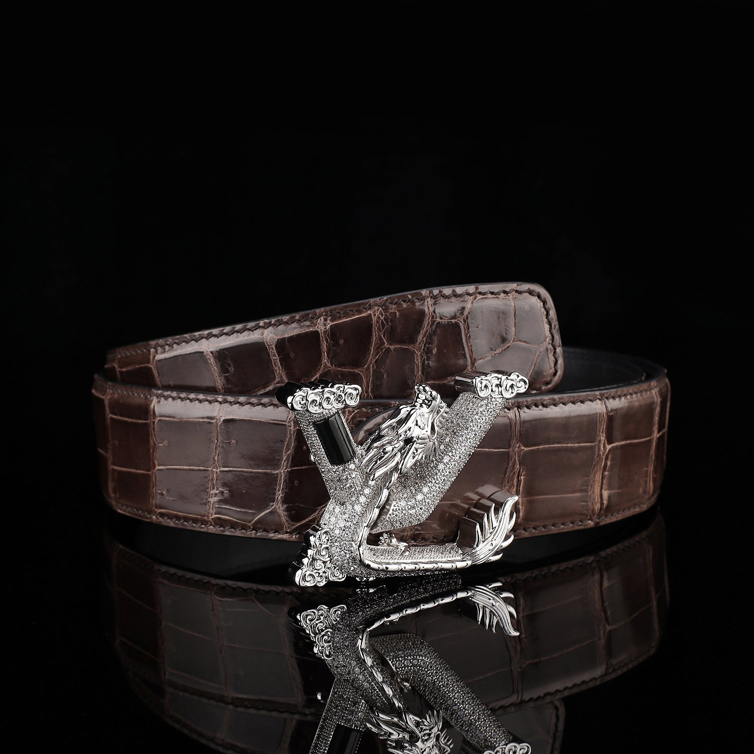 BELTLEY Espresso Brown Polished Nile Crocodile Belt