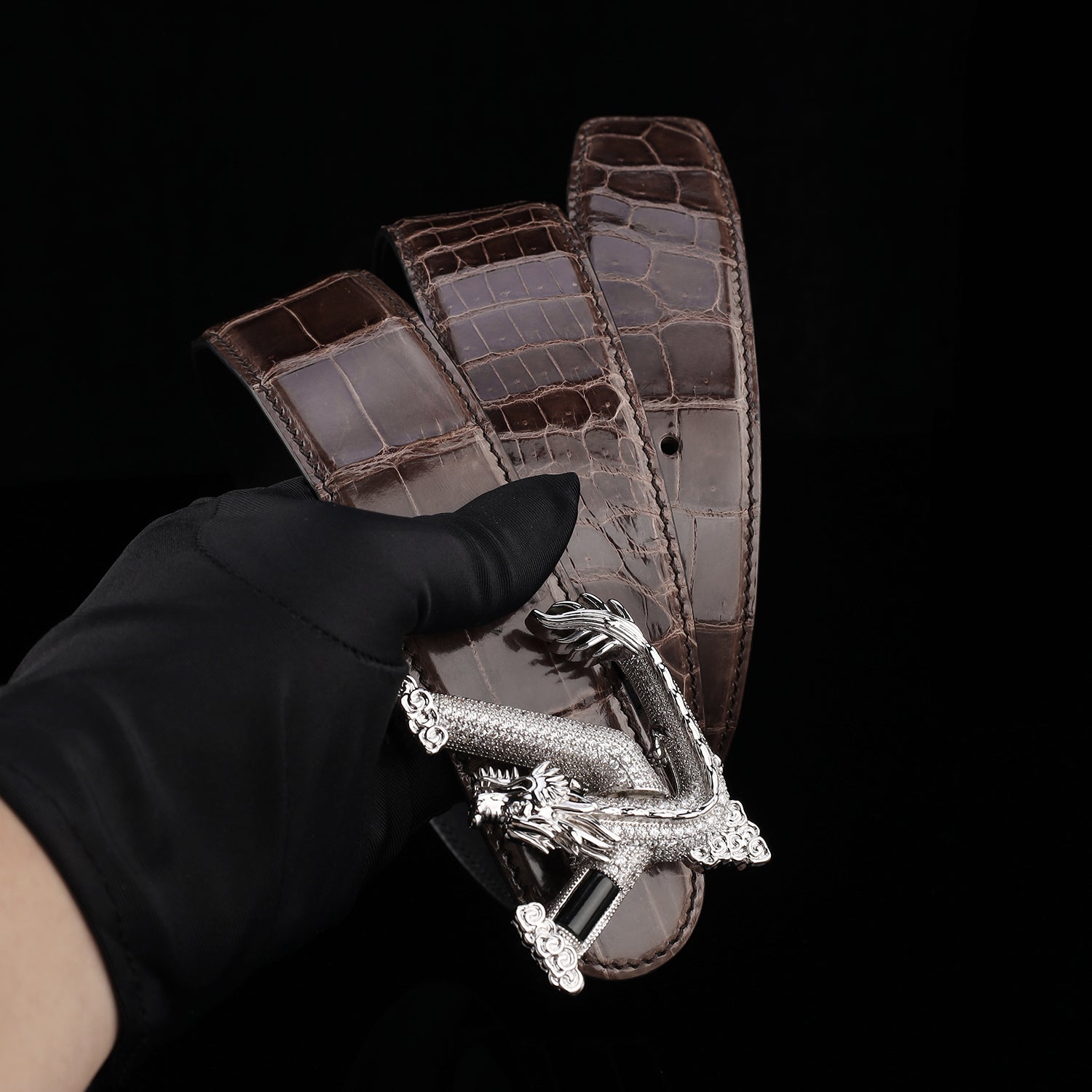BELTLEY Espresso Brown Polished Nile Crocodile Belt