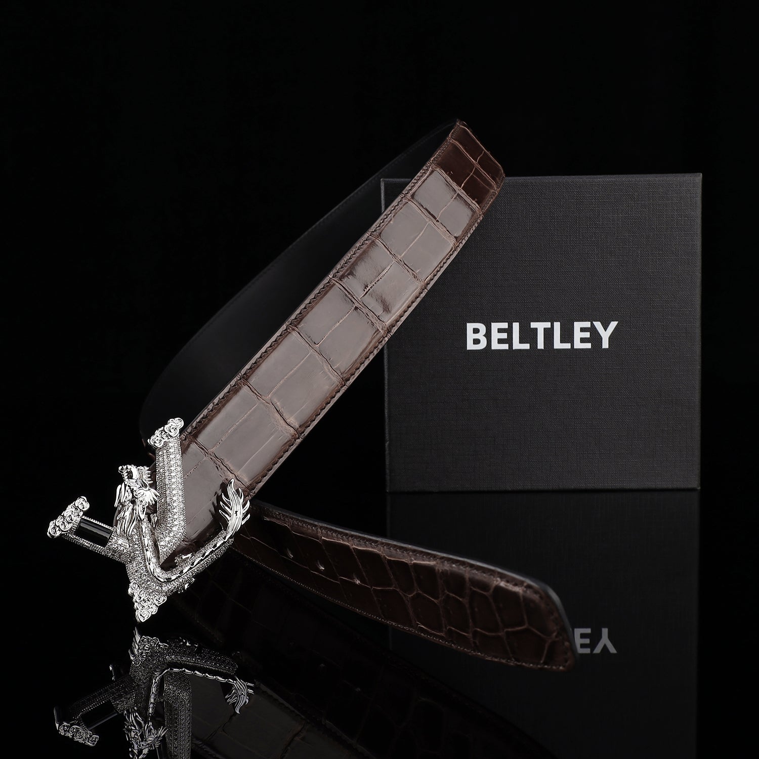 BELTLEY Espresso Brown Polished Nile Crocodile Belt