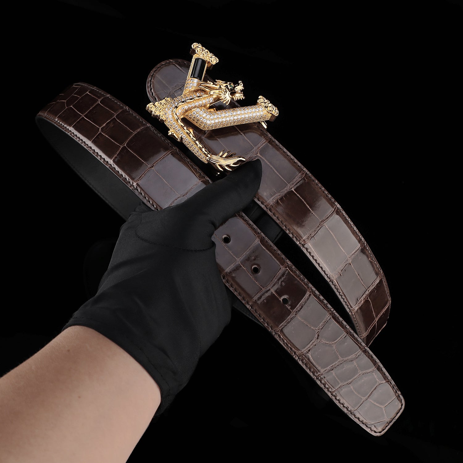 BELTLEY Espresso Brown Polished Nile Crocodile Belt