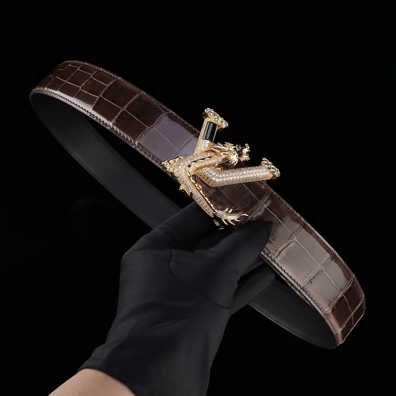 BELTLEY Espresso Brown Polished Nile Crocodile Belt