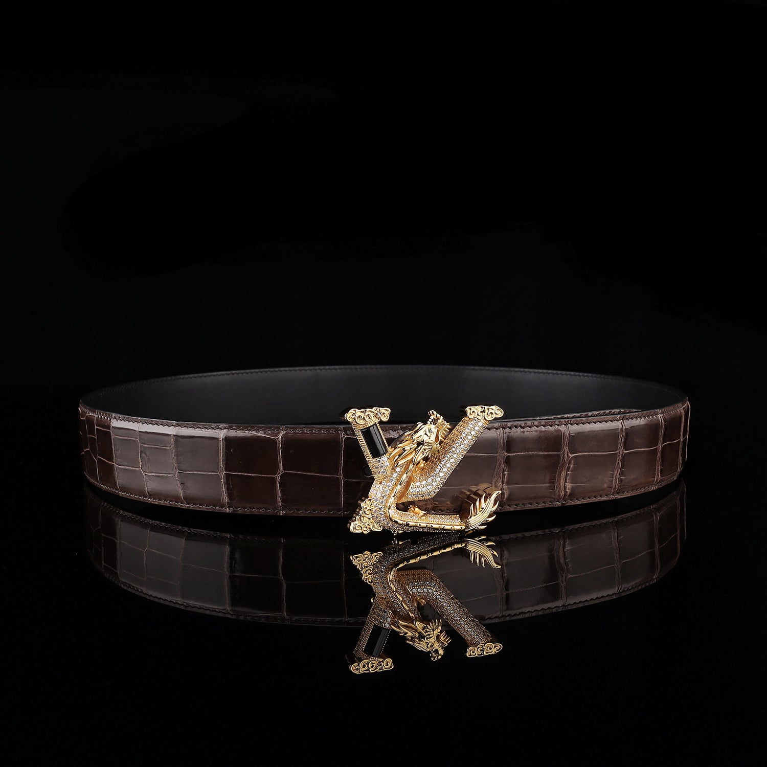 BELTLEY Espresso Brown Polished Nile Crocodile Belt