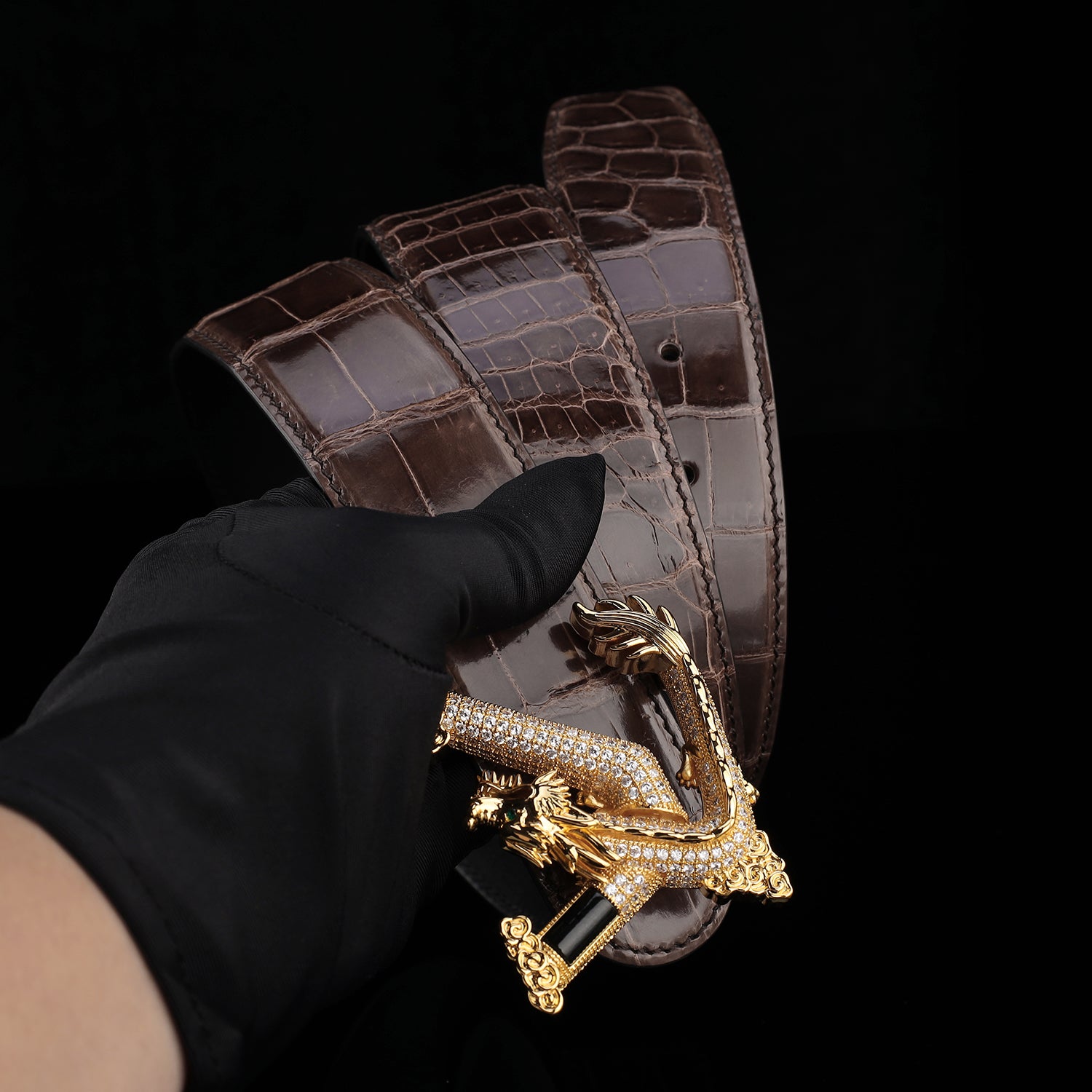 BELTLEY Espresso Brown Polished Nile Crocodile Belt
