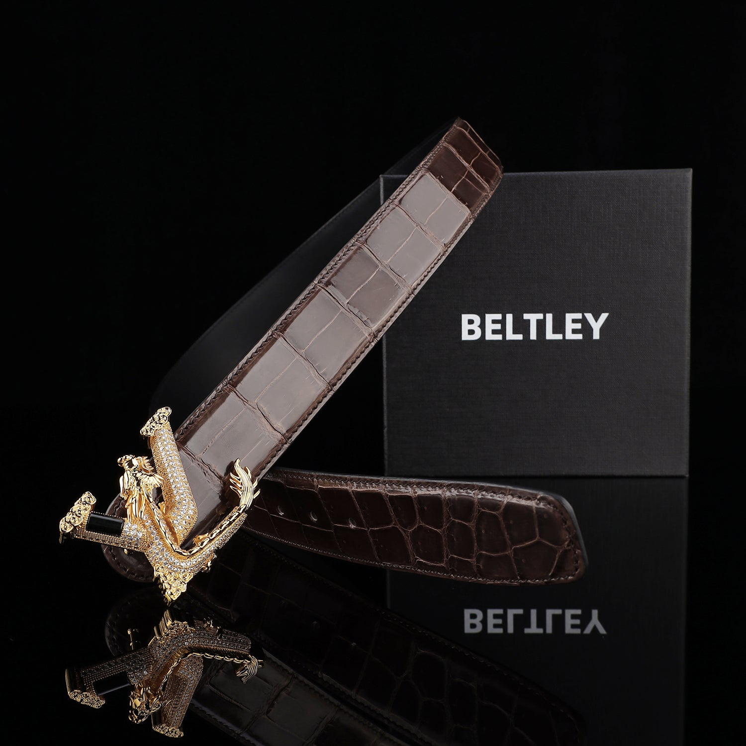 BELTLEY Espresso Brown Polished Nile Crocodile Belt