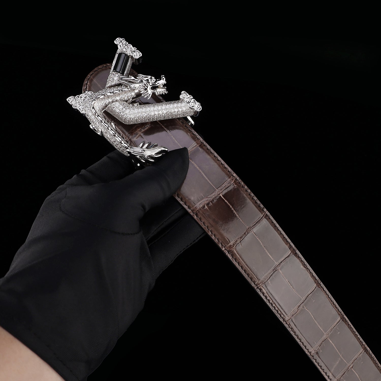 BELTLEY Espresso Brown Polished Nile Crocodile Belt