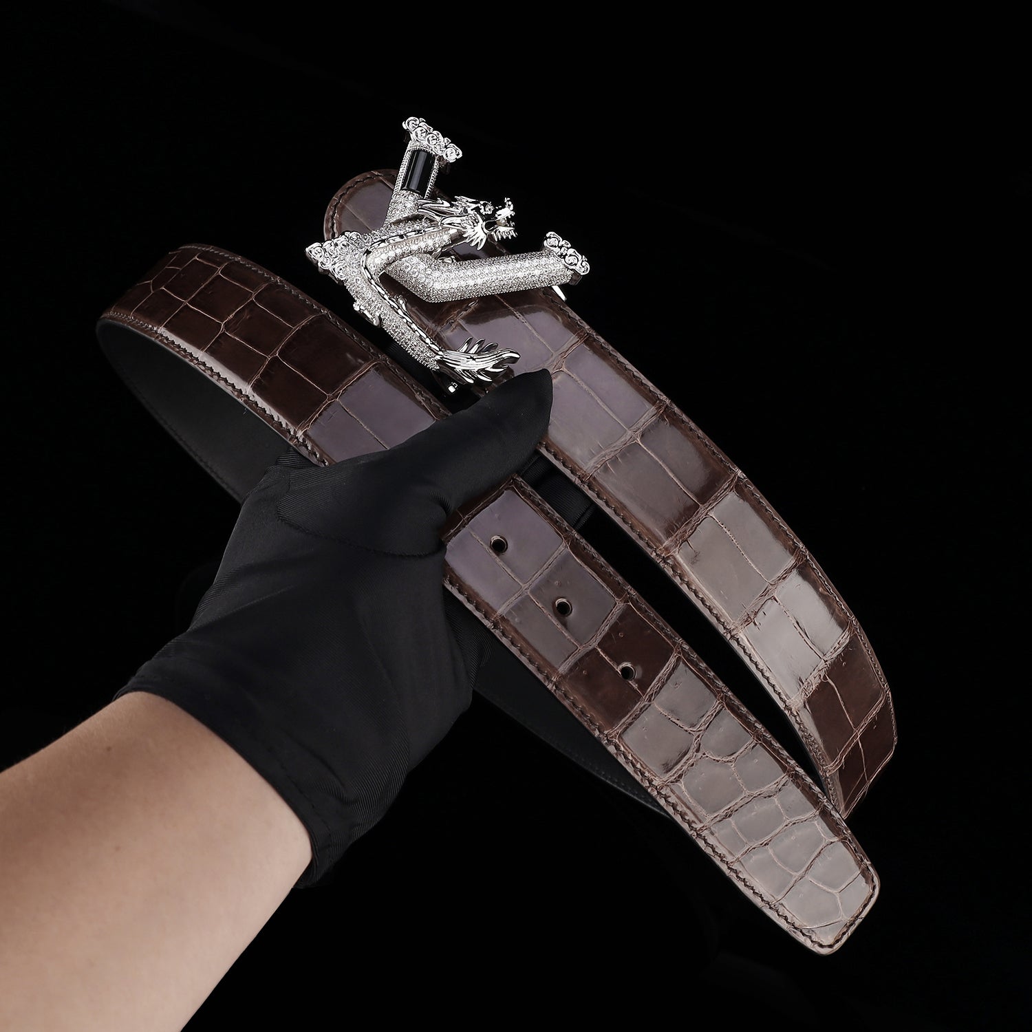 BELTLEY Espresso Brown Polished Nile Crocodile Belt