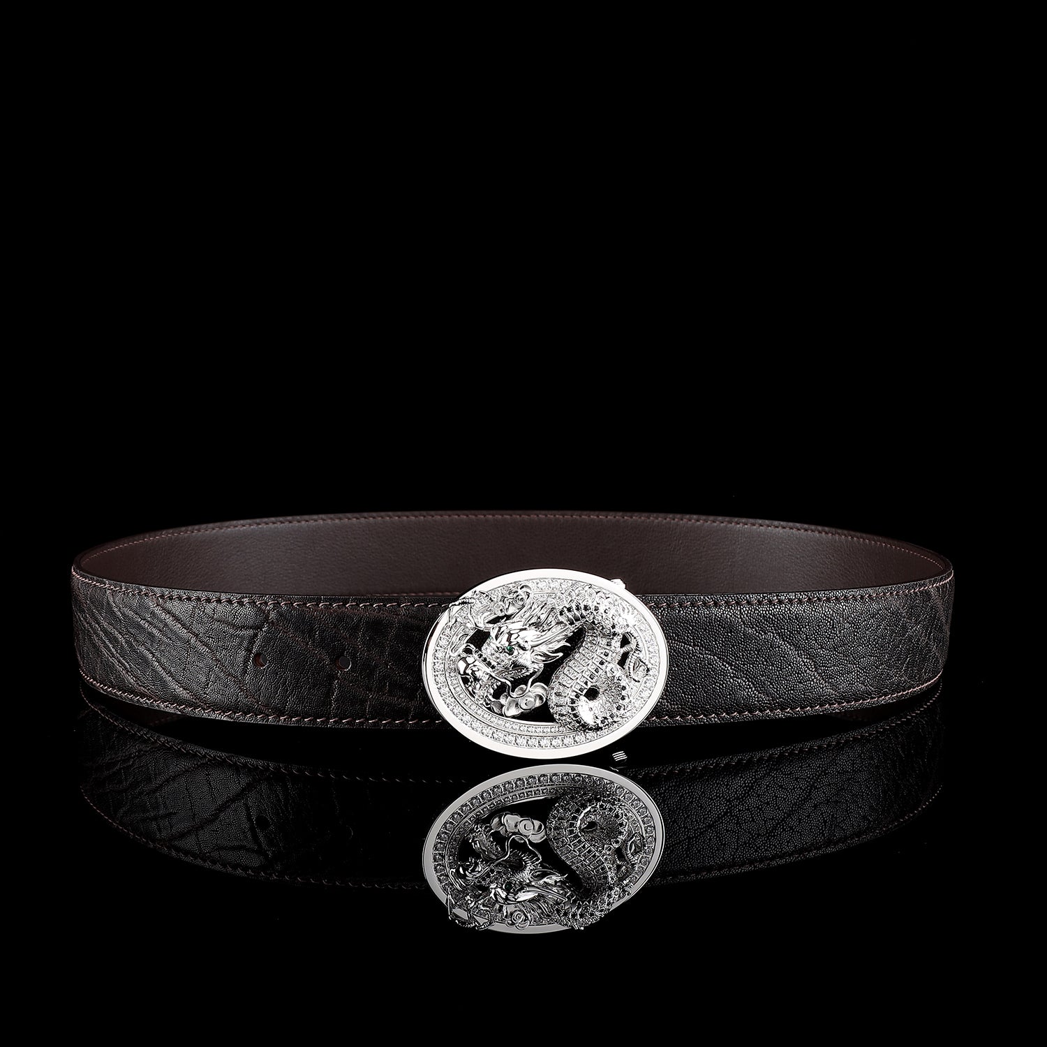 BELTLEY Espresso Brown Real Elephant Belt With 3D Dragon Buckle