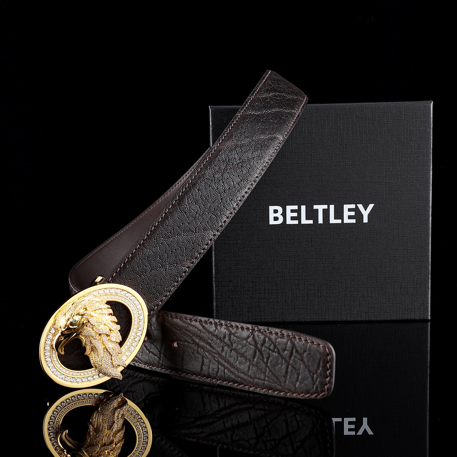 BELTLEY Espresso Elephant Hide Belt with Eagle Buckle