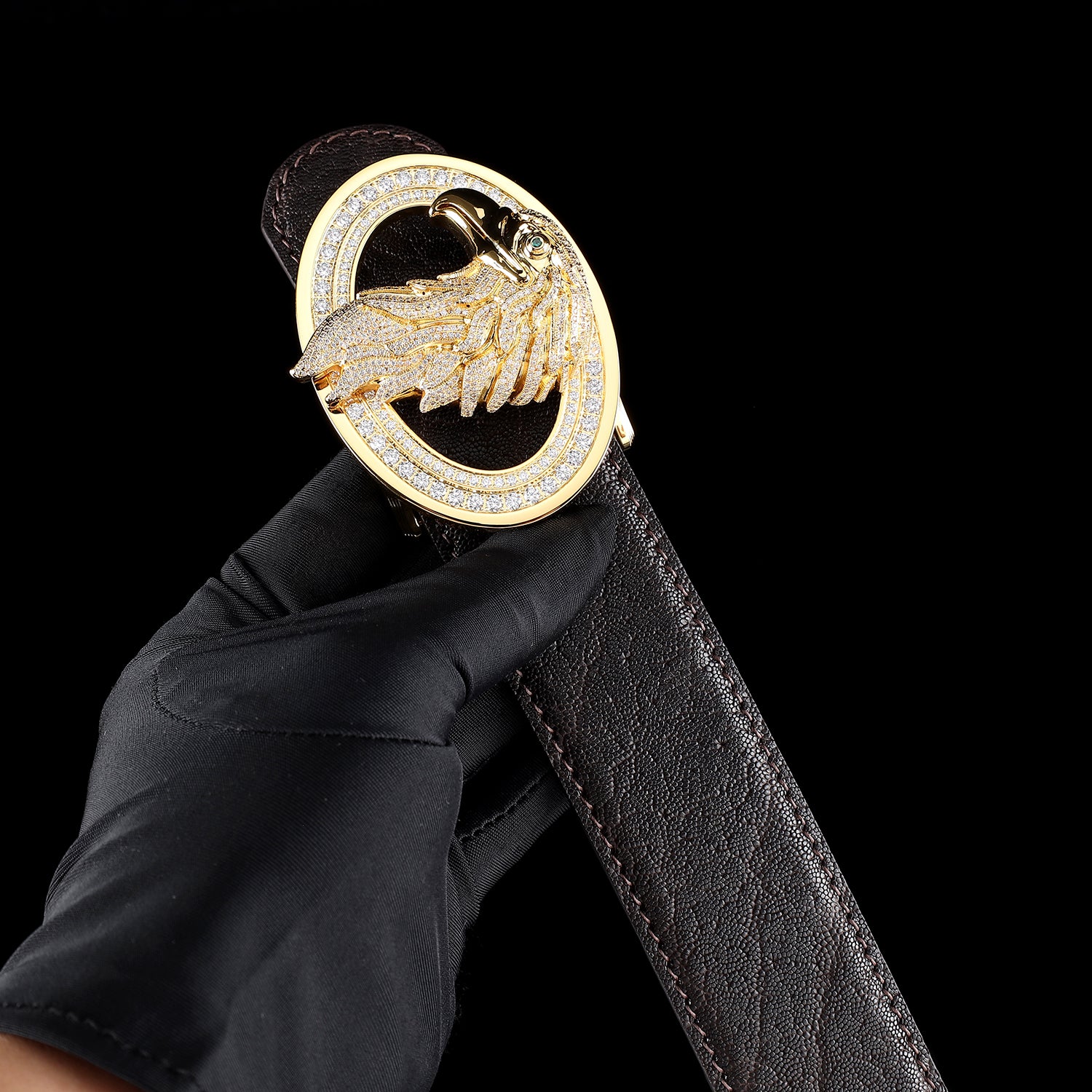 BELTLEY Espresso Elephant Hide Belt with Eagle Buckle