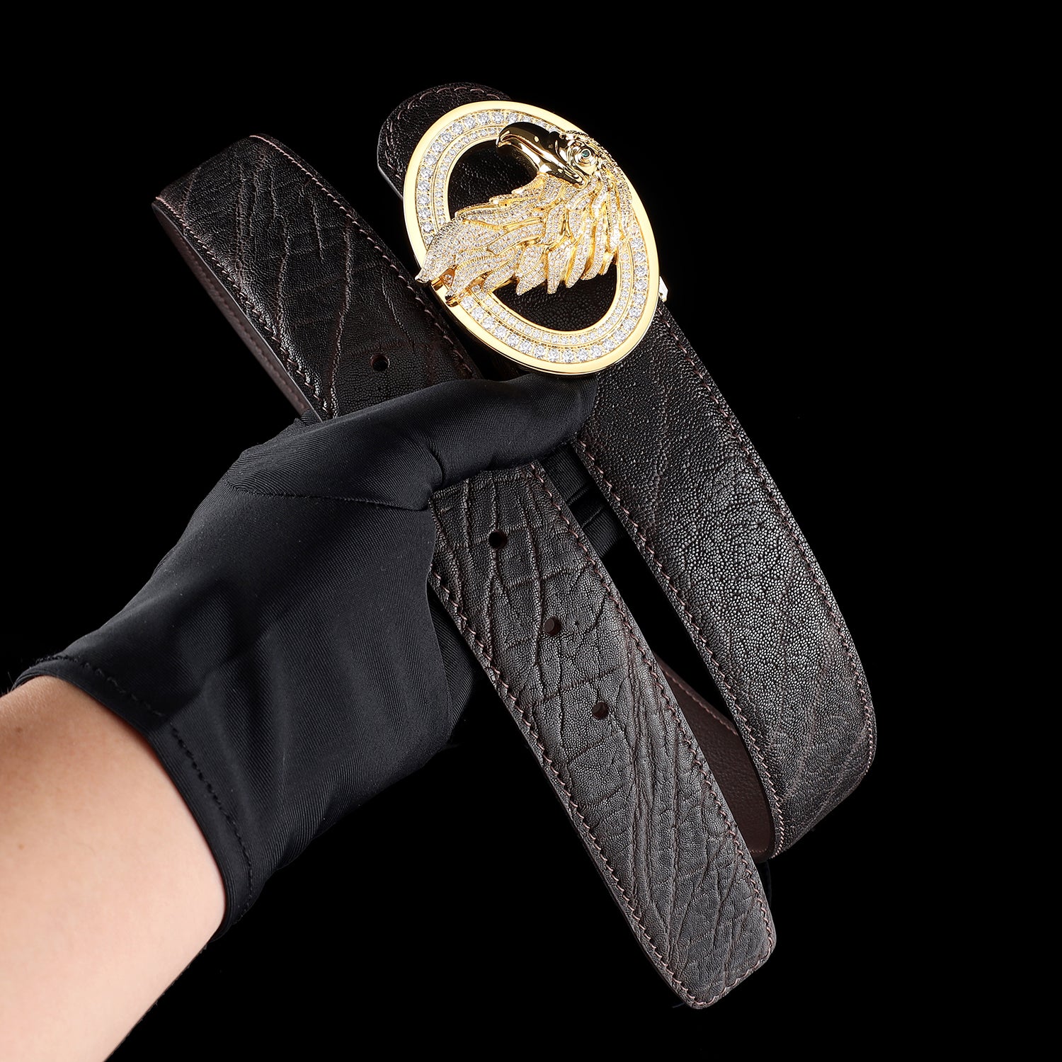 BELTLEY Espresso Elephant Hide Belt with Eagle Buckle