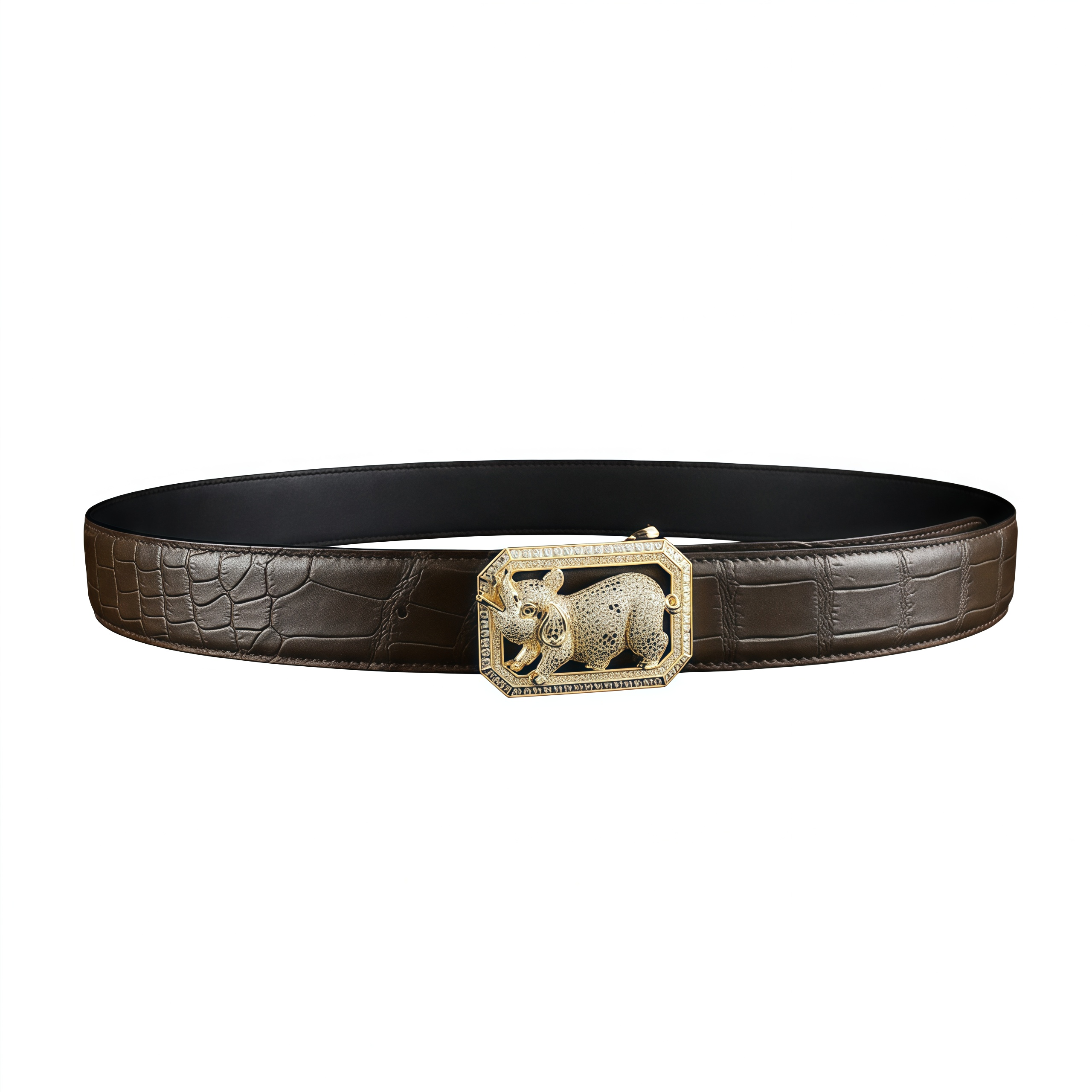 BELTLEY Espresso Real Crocodile Belt With Pig Buckle