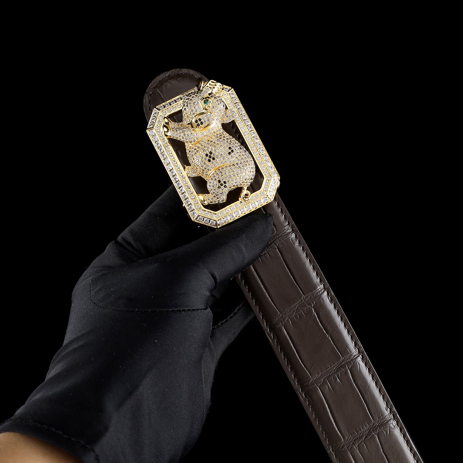 BELTLEY Espresso Real Crocodile Belt With Pig Buckle