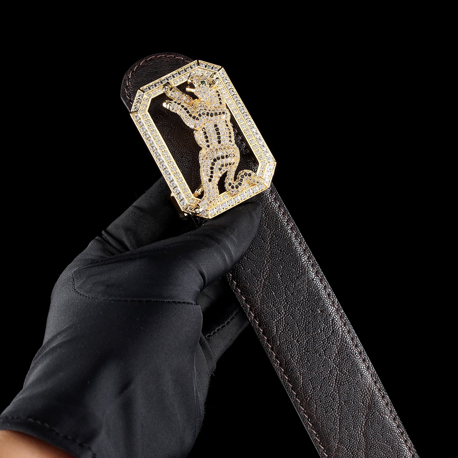 BELTLEY Exotic Elephant Hide Belt With Dog Buckle For Men – Espresso Brown