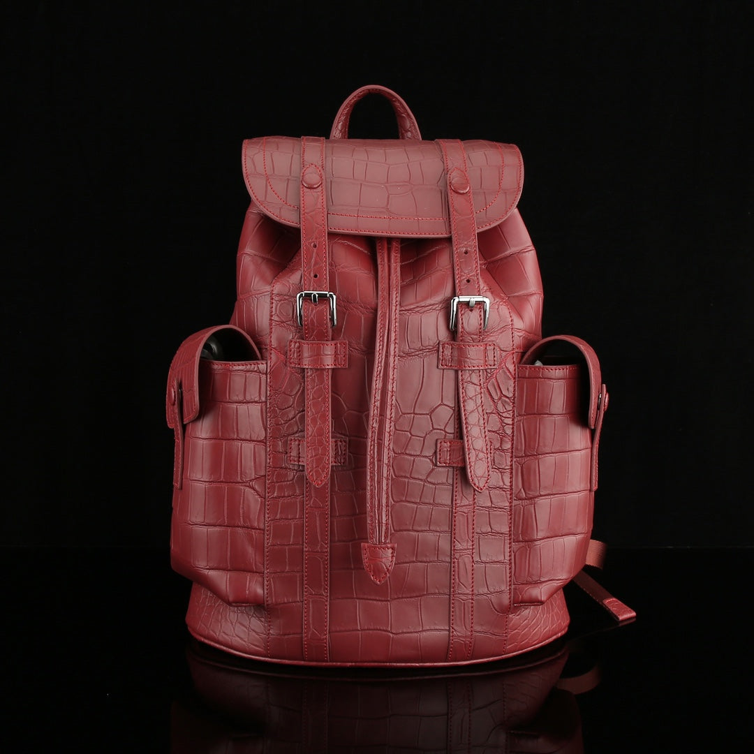 BELTLEY Explorer: Matte Burgundy Nile Crocodile Backpack
