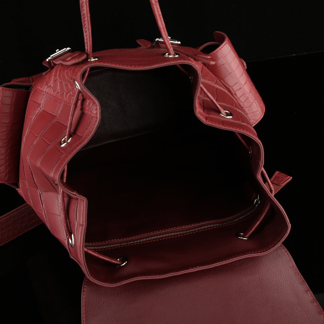 BELTLEY Explorer: Matte Burgundy Nile Crocodile Backpack