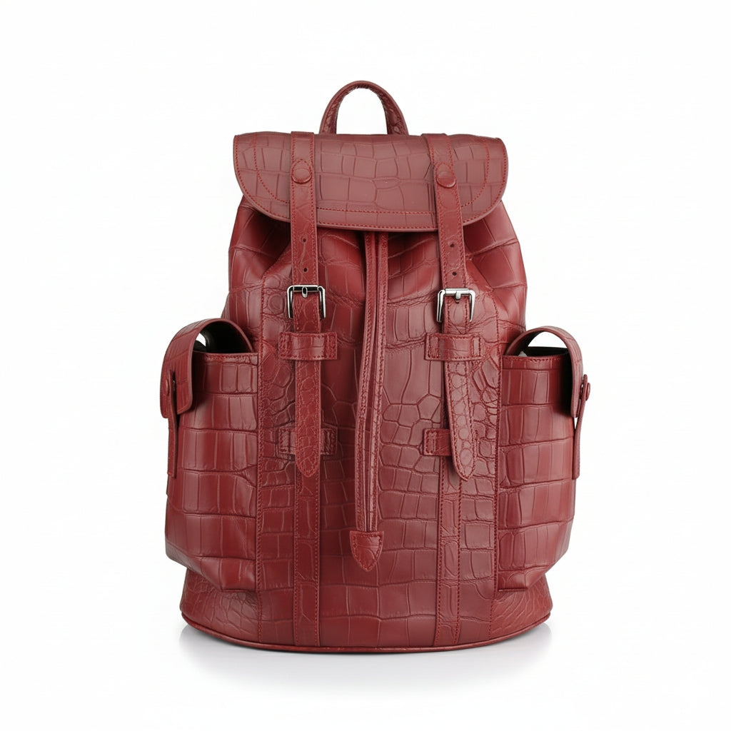 BELTLEY Explorer: Matte Burgundy Nile Crocodile Backpack
