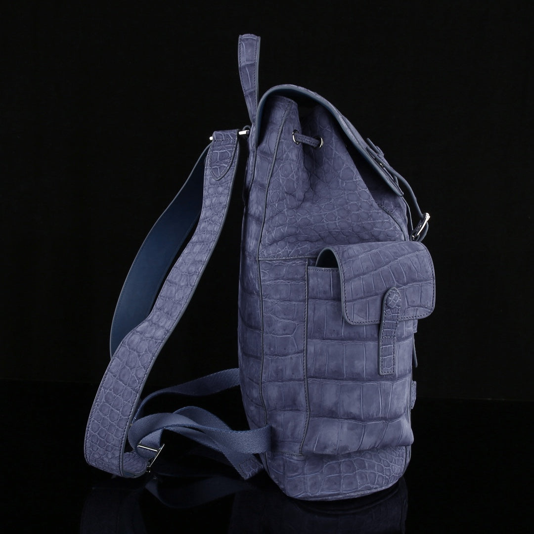 BELTLEY Explorer: Sueded Slate Blue Nile Crocodile Backpack